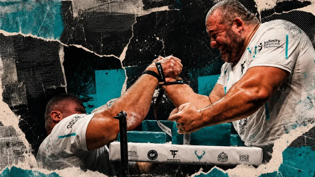 Kamil Jablonski and Georgi Tsvetkov fight for position at the East vs West 25 table in a distressed editorial collage.